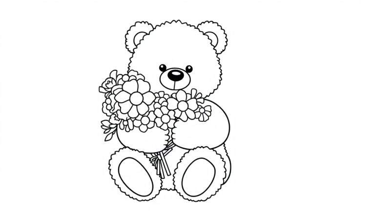 Placa de color de un oso de peluche con flores.