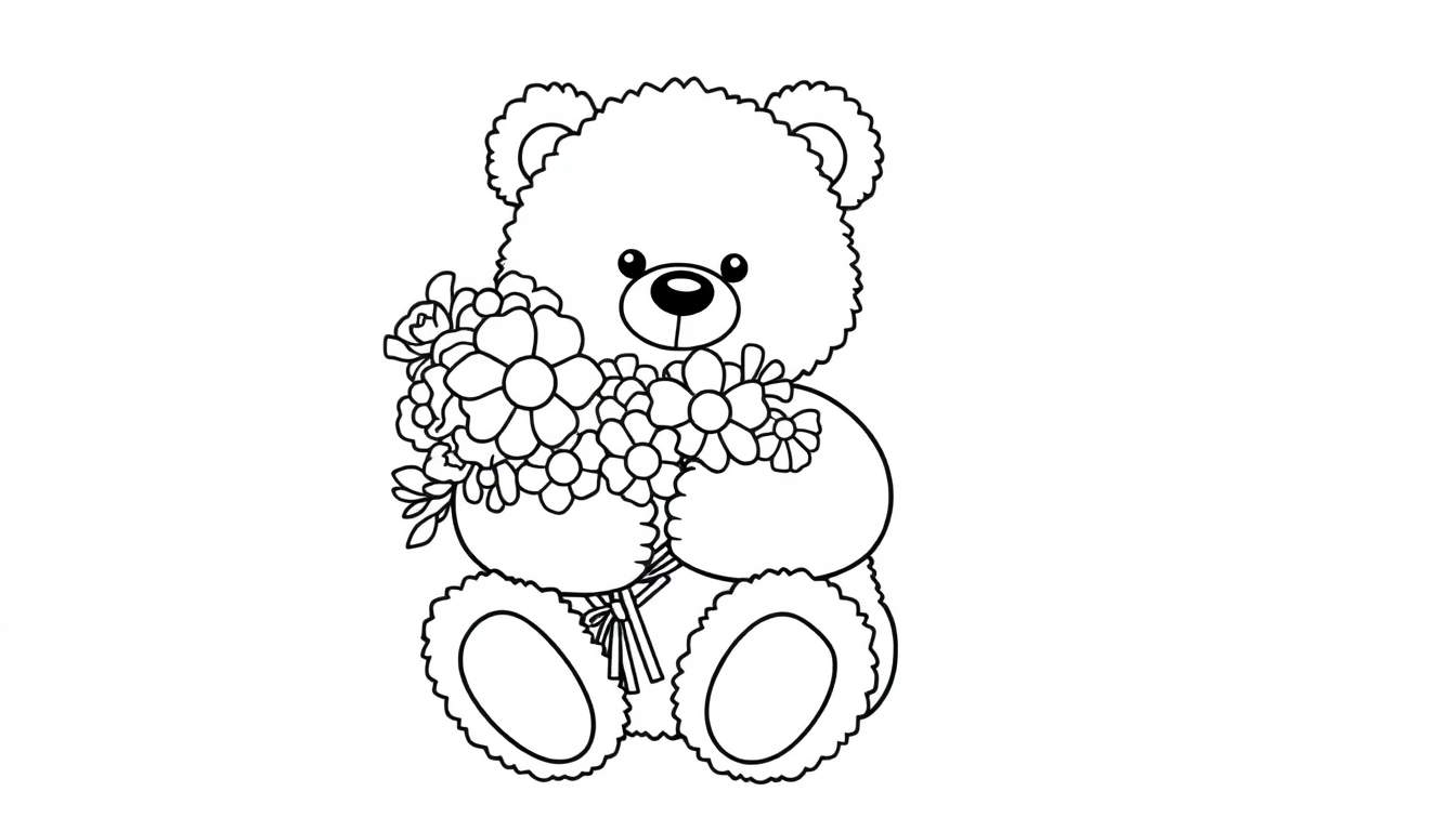 Placa de color de un oso de peluche con flores.