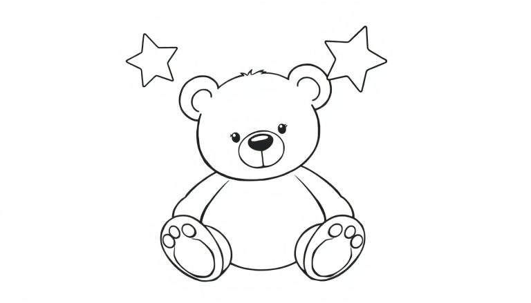 Placa de color de un osito de peluche tierno con estrellas.