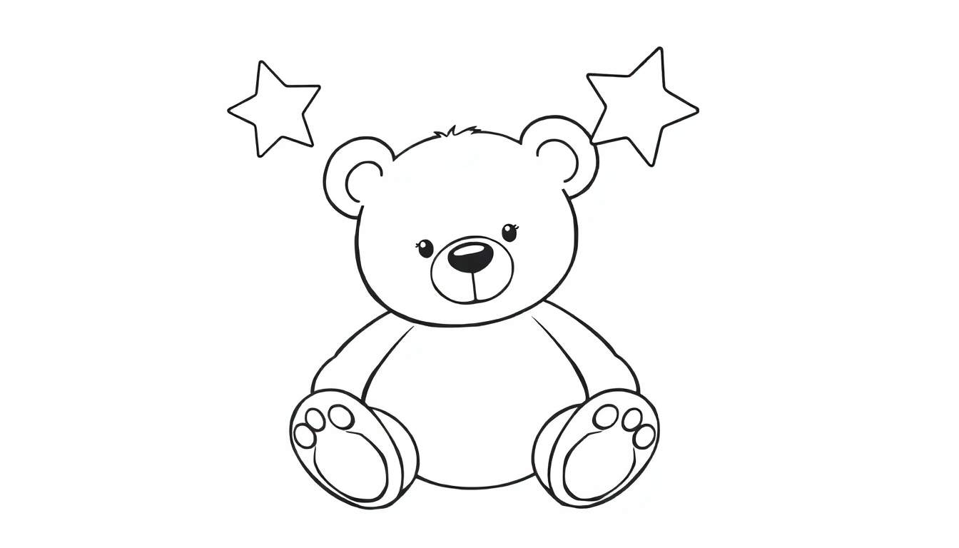 Placa de color de un osito de peluche tierno con estrellas.