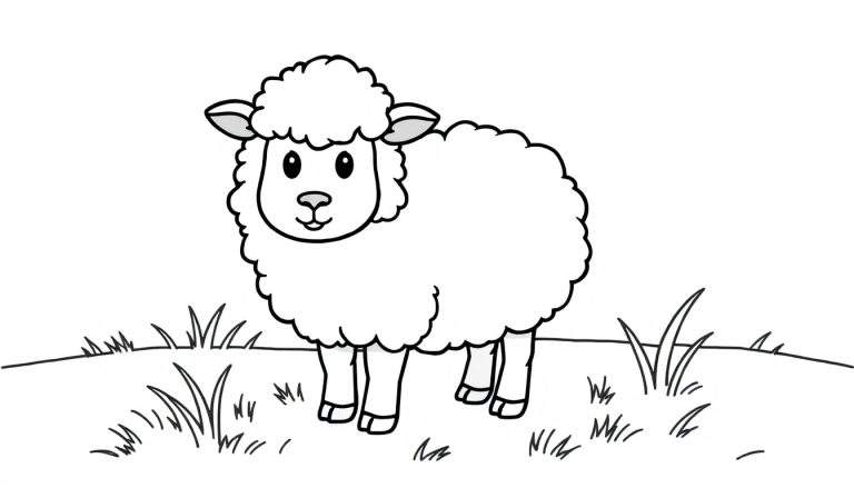Oveja de caricatura con placa de color para colorear.