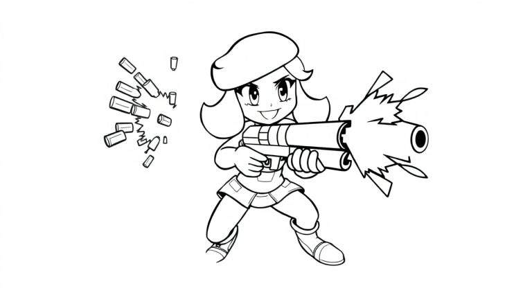 Placa de color de Shelly de Brawl Stars disparando su súper con una sonrisa.