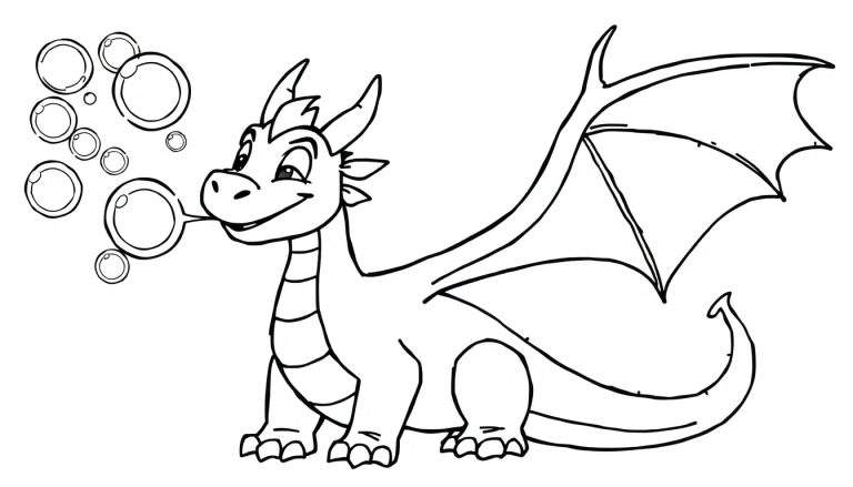 Una placa de color de Smaug, el dragón amigable, soplando burbujas.
