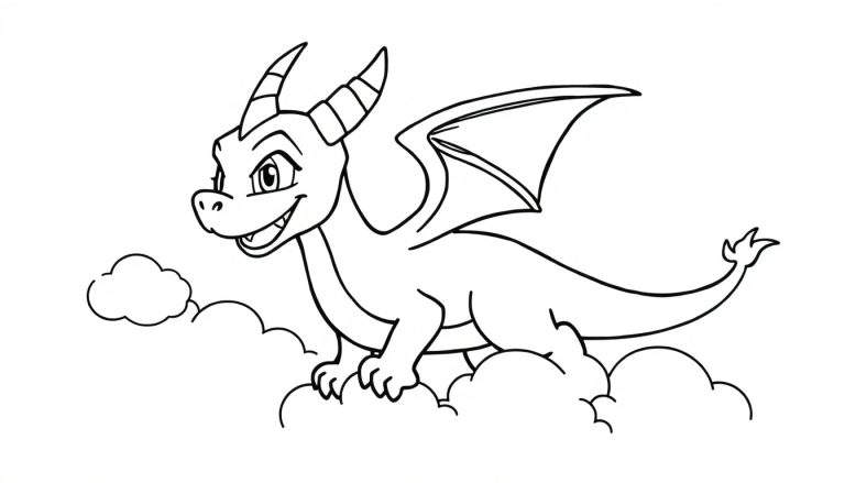 Placa de color de Spyro el dragón sonriendo entre las nubes.