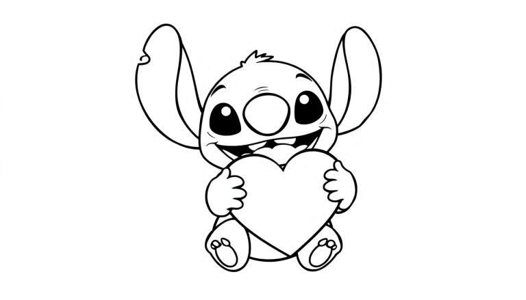 Placa de color de Stitch sonriendo con un corazón.