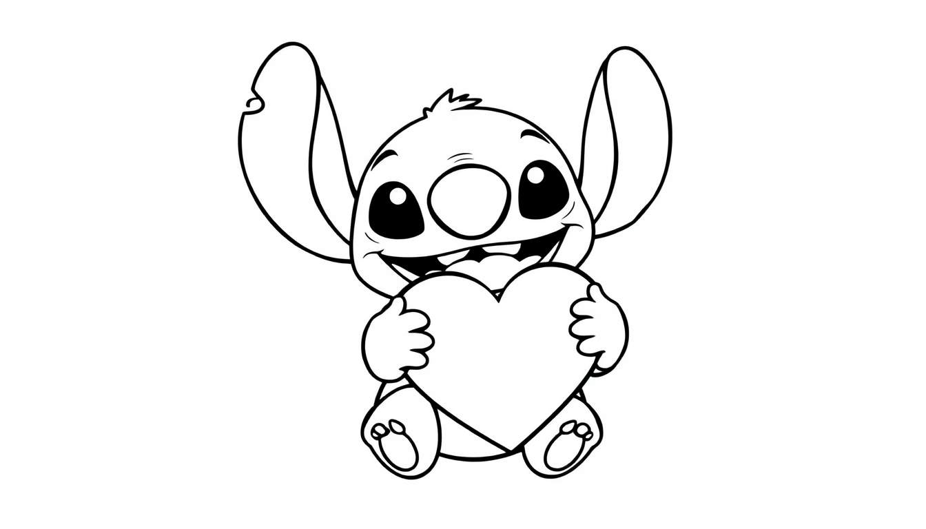 Placa de color de Stitch sonriendo con un corazón.