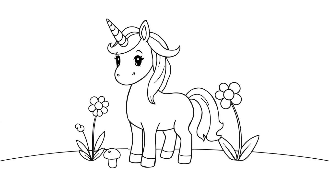 Unicornio para colorear en placa de color, bosque mágico.