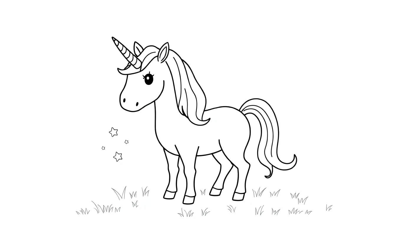 Página de colorear de unicornio con melena de arcoíris