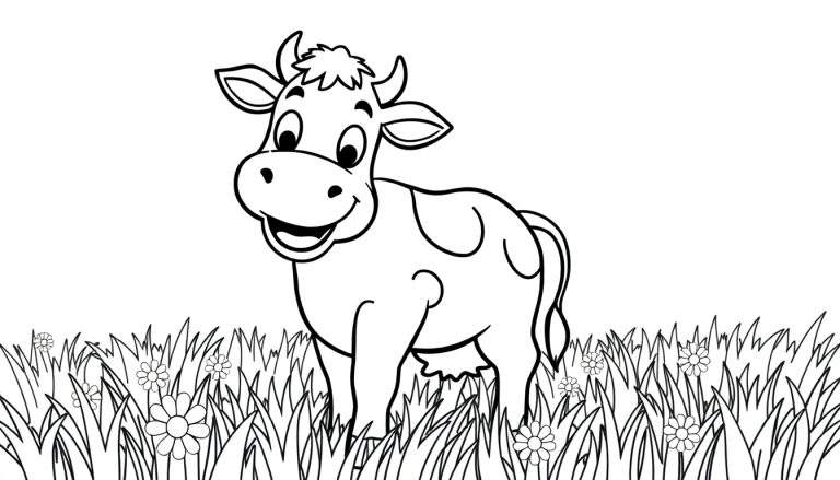 Una vaca feliz para colorear en una placa de color.