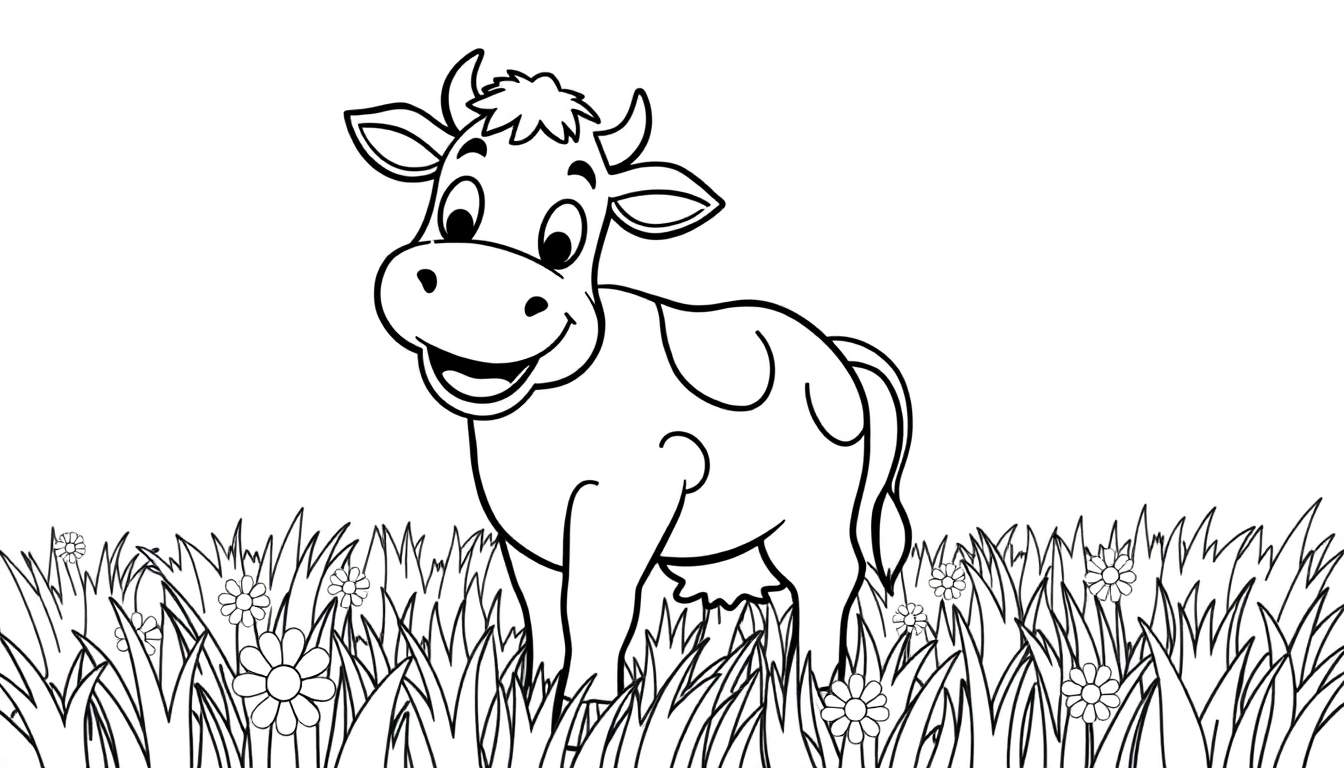Una vaca feliz para colorear en una placa de color.