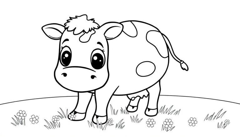 Una linda vaca lista para colorear en una placa de color.