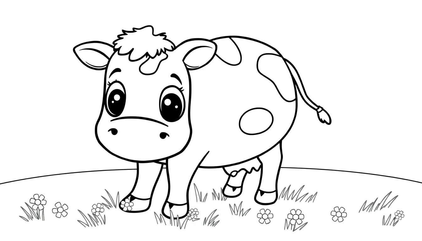 Una linda vaca lista para colorear en una placa de color.