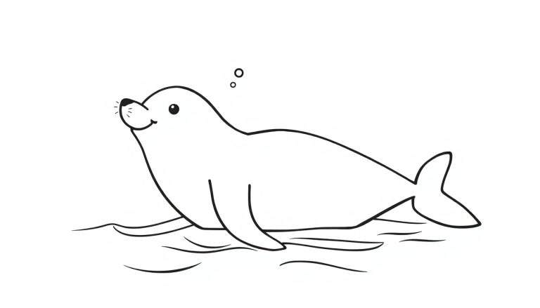 Una foca sonriente lista para ser coloreada en una placa de color.
