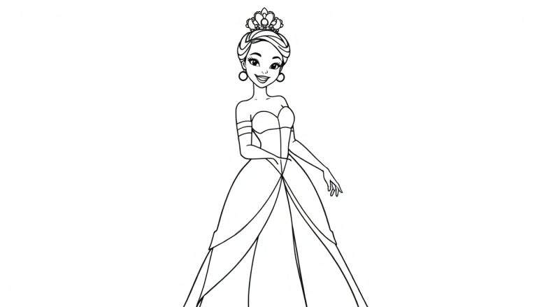 Placa de color de la Princesa Tiana sonriendo con un vestido azul.