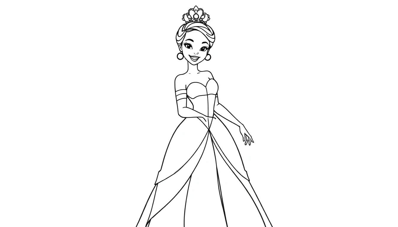 Placa de color de la Princesa Tiana sonriendo con un vestido azul.