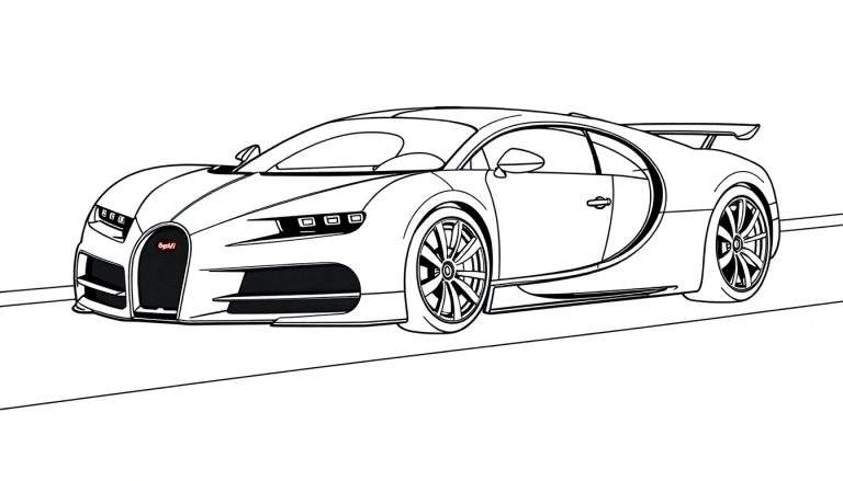 Placa de color de un coche deportivo Bugatti listo para colorear.