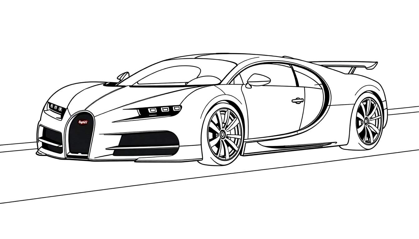 Placa de color de un coche deportivo Bugatti listo para colorear.