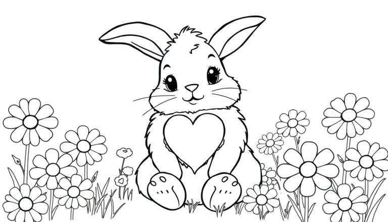 Un adorable conejito listo para colorear en una placa de color.