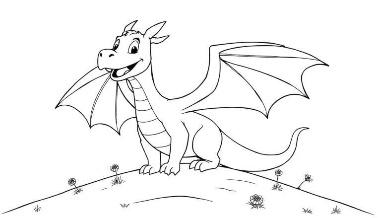 Placa de color de un dragón amigable de dibujos animados