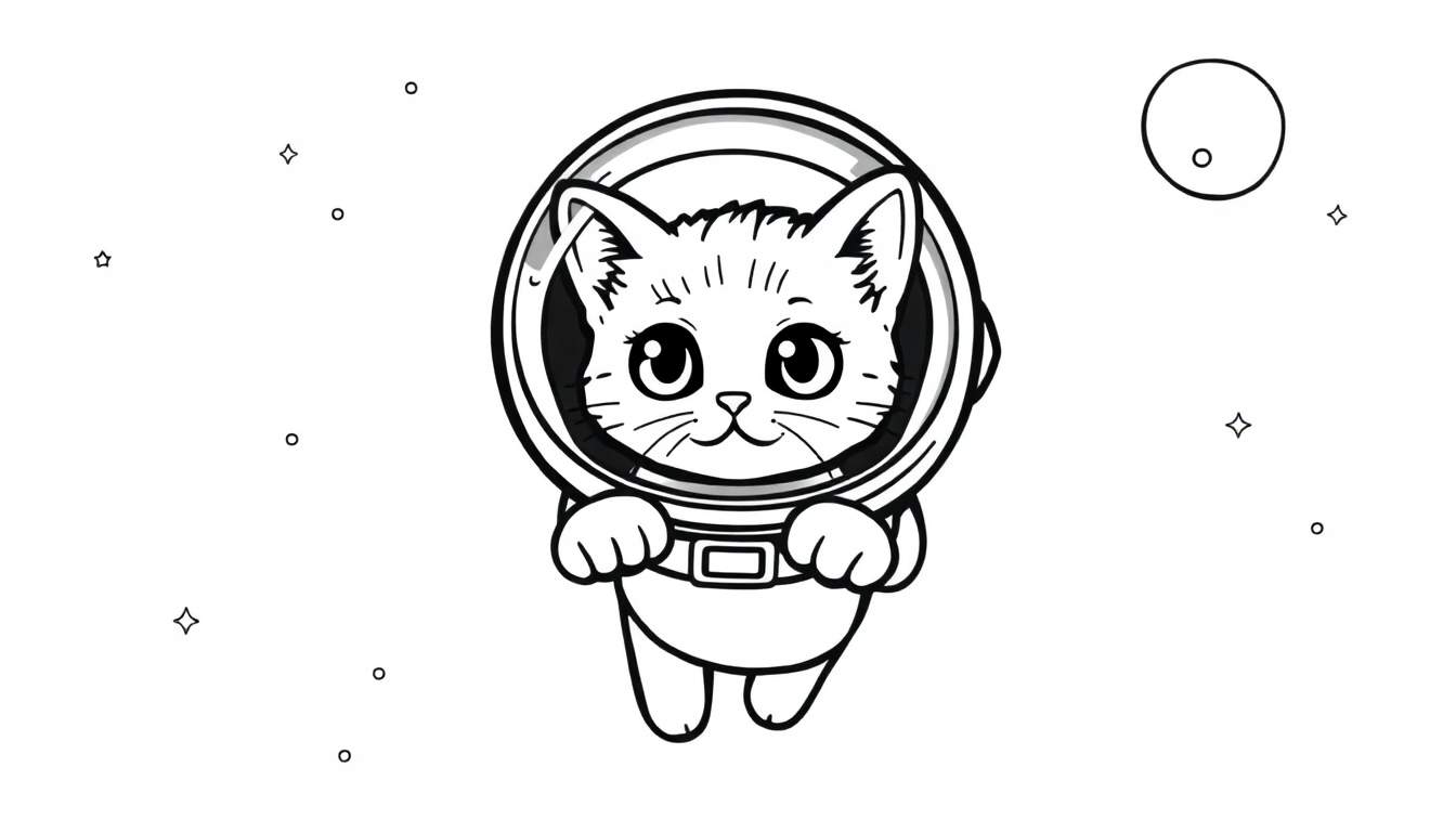 Placa de color de un gato astronauta adorable.