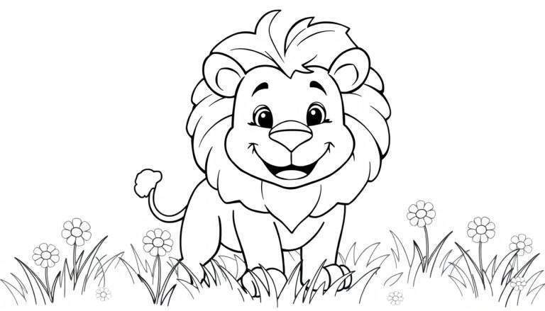 Placa de color de un león amigable de dibujos animados.
