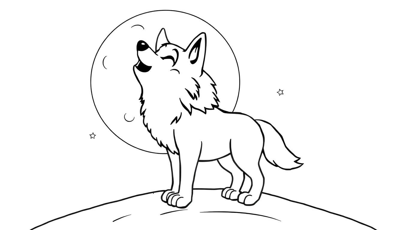 Un lobo aullando a la luna, un diseño de placa de color.