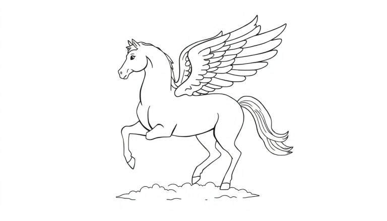 Placa de color de un Pegaso volando con alas extendidas.
