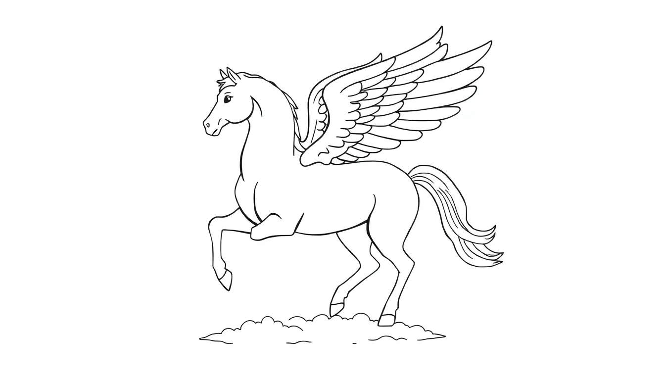 Placa de color de un Pegaso volando con alas extendidas.