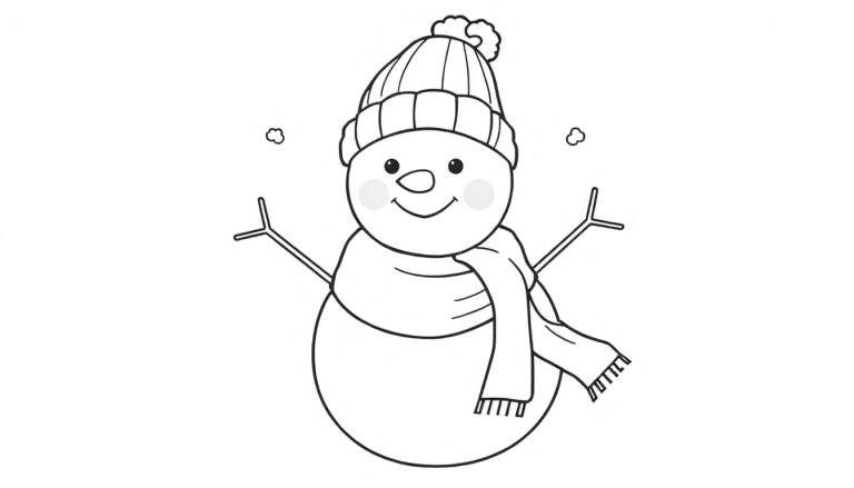Placa de color de un muñeco de nieve amigable listo para ser coloreado.