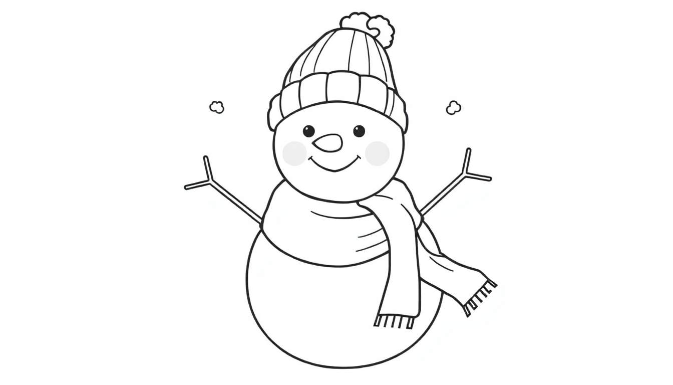 Placa de color de un muñeco de nieve amigable listo para ser coloreado.