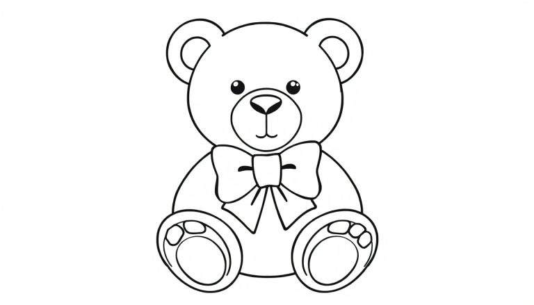 Oso de peluche con placa de color sentado y listo para colorear.