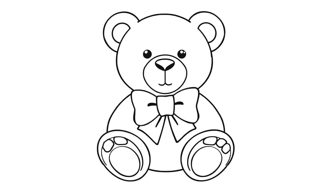 Oso de peluche con placa de color sentado y listo para colorear.