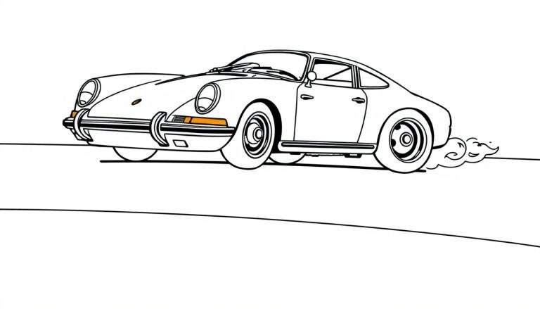 Placa de color de un Porsche clásico dibujado linealmente