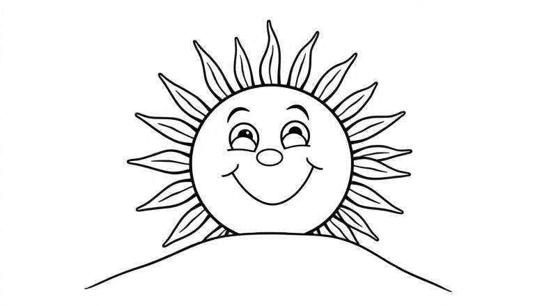 Una placa de color con un sol sonriente dibujado sobre una colina.