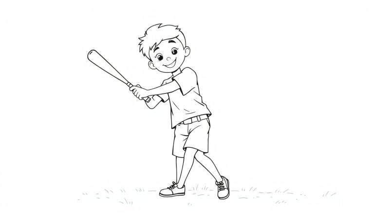 Placa de color de un niño jugando al béisbol