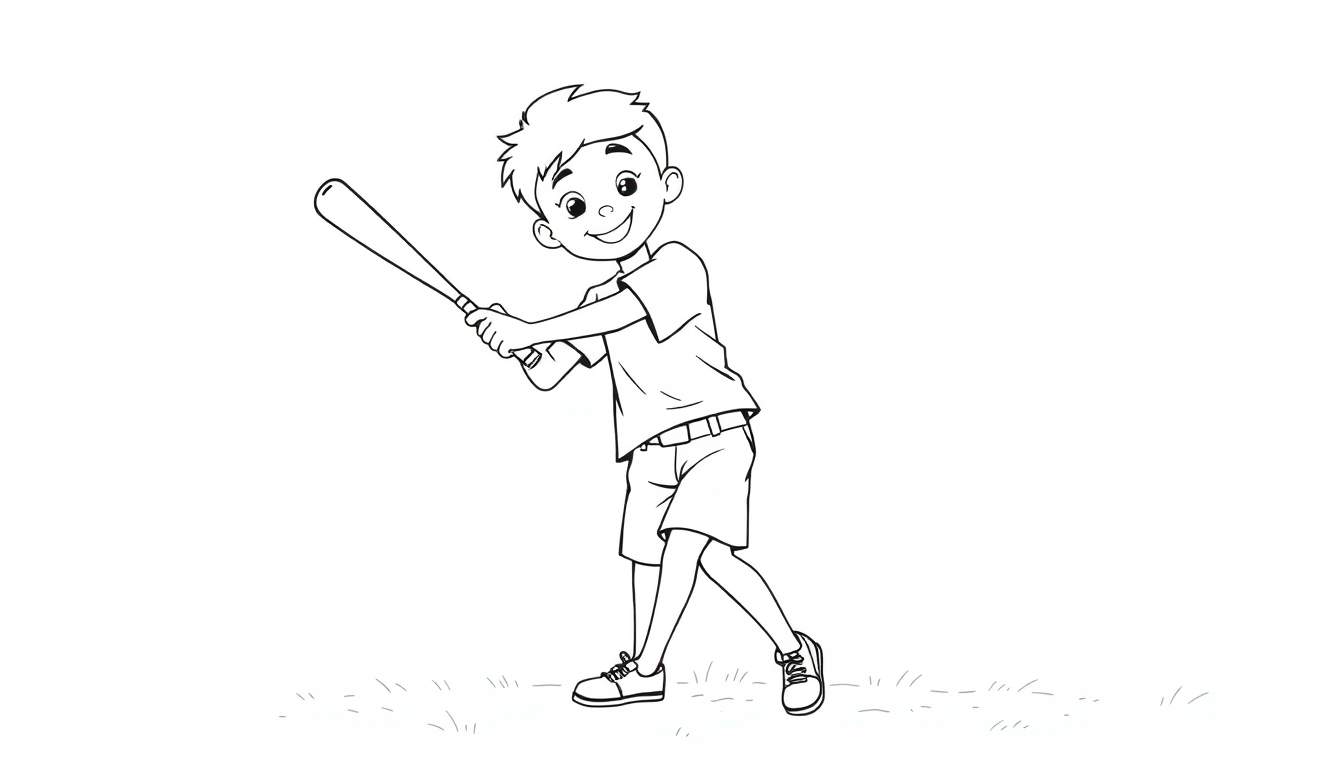Placa de color de un niño jugando al béisbol