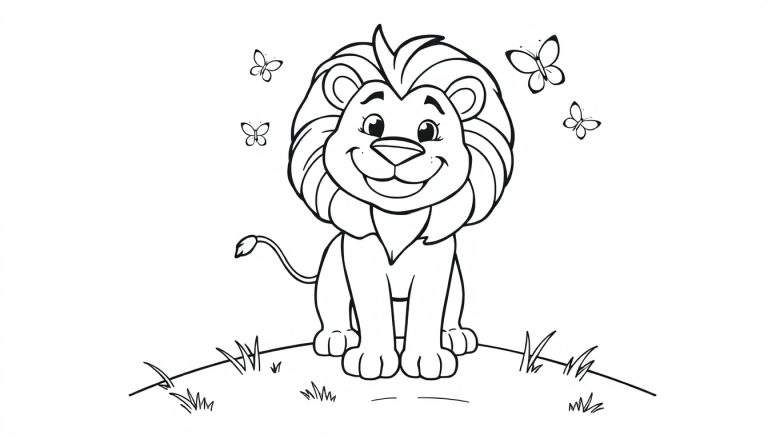Placa de color de un león amigable para colorear.