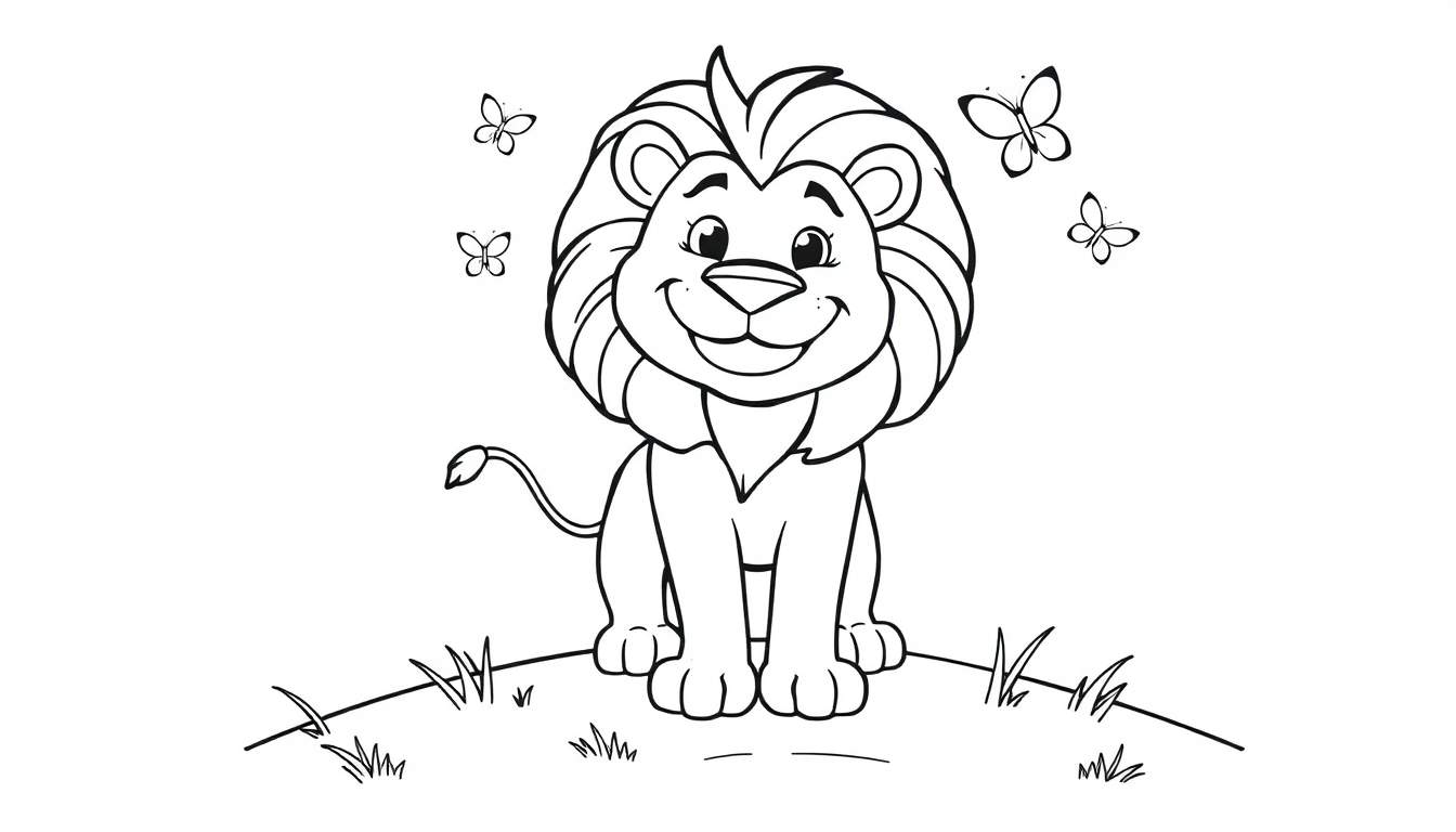 Placa de color de un león amigable para colorear.