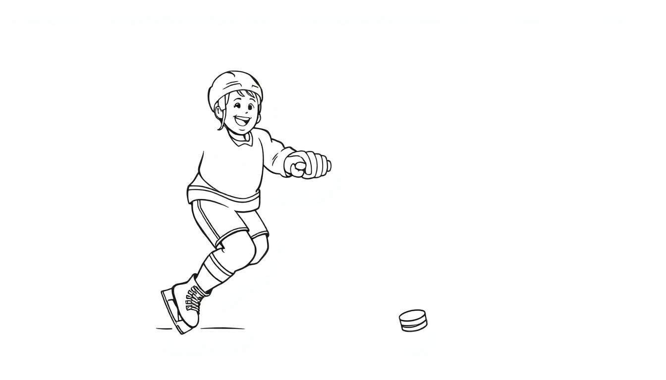 Placa de color de un niño jugando al hockey sobre hielo.