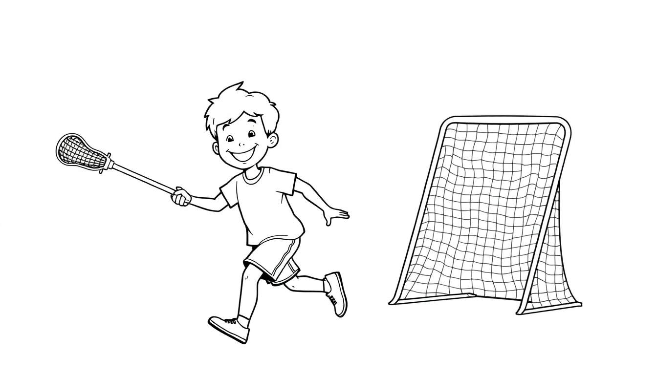 Placa de color de un niño jugando al lacrosse.