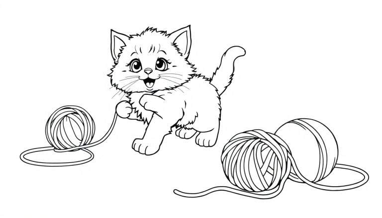 Un gatito juguetón listo para colorear en una placa de color.