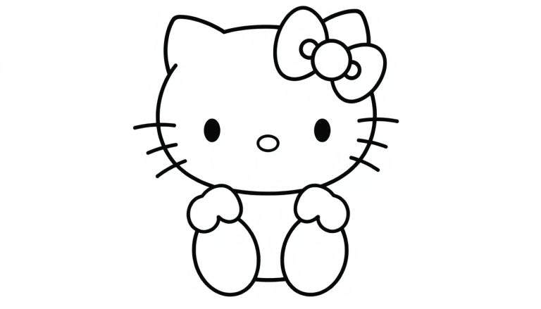 Placa de color de Hello Kitty sonriendo con un gran lazo rosa.