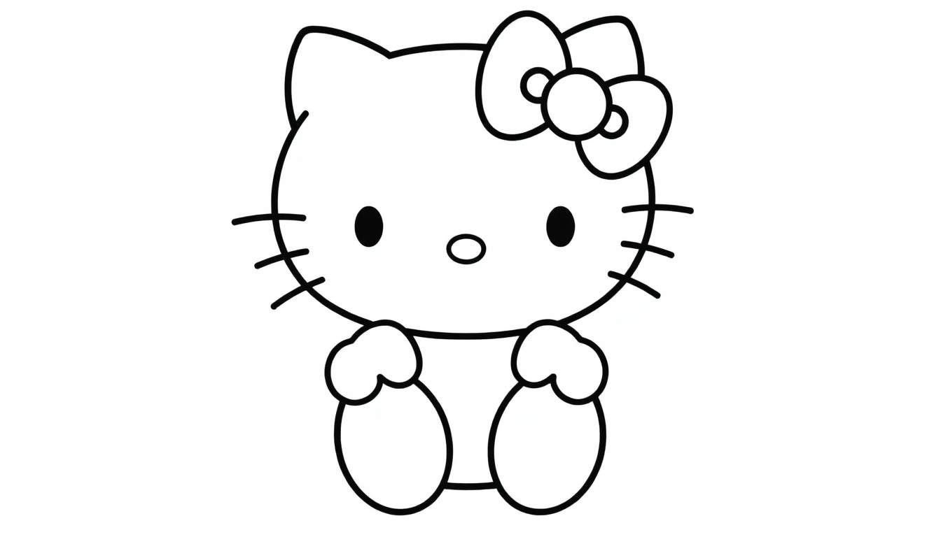 Placa de color de Hello Kitty sonriendo con un gran lazo rosa.