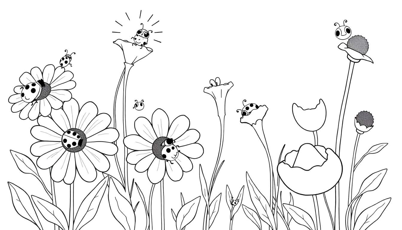 Placa de color con mariquitas y flores