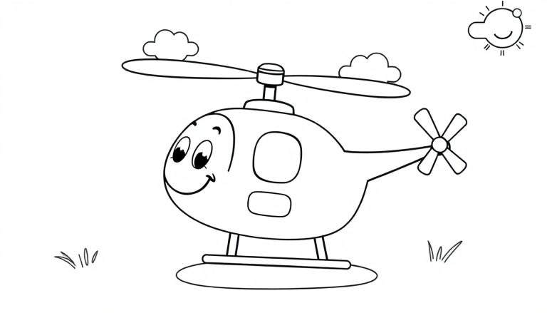 Helicóptero de dibujos animados amigable en una placa de color