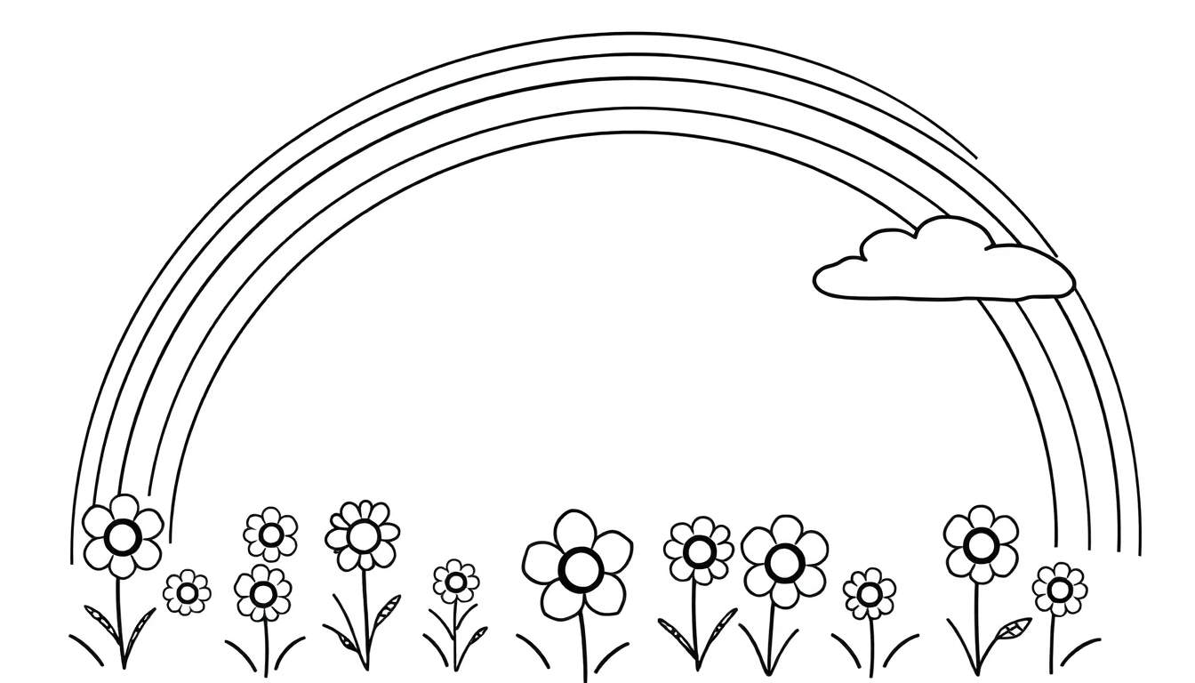 Placa de color con un arcoíris, una nube y flores.