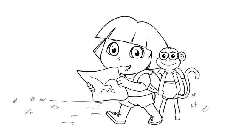Placa de color de Dora la Exploradora y Botas con un mapa.