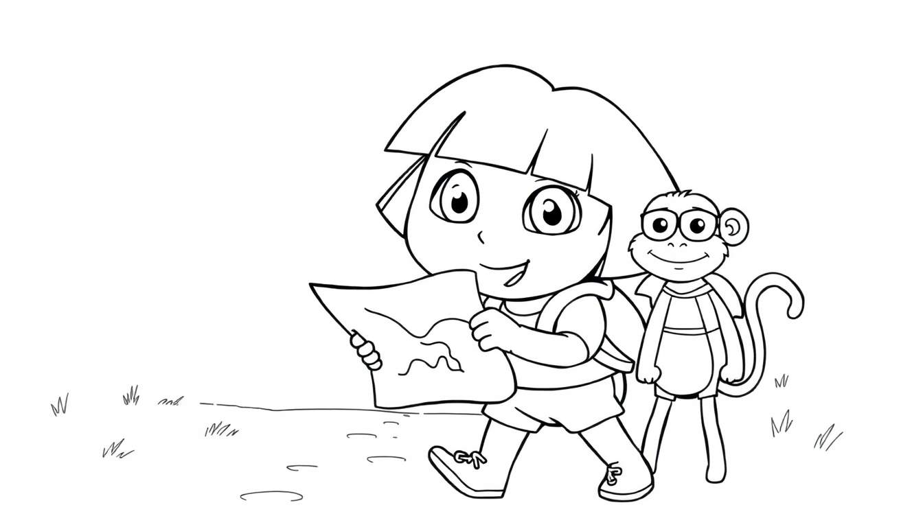 Placa de color de Dora la Exploradora y Botas con un mapa.