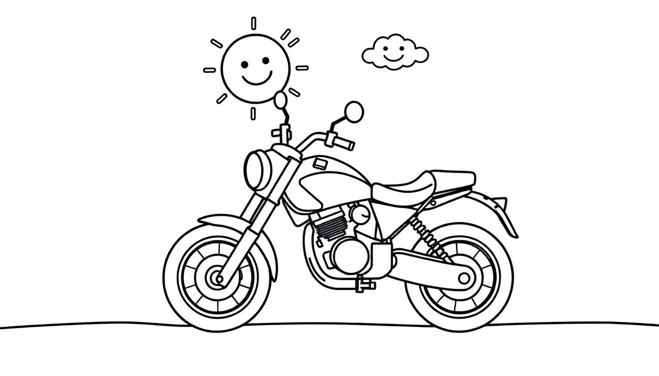 Placa de color de motocicleta con sol y nubes sonrientes.