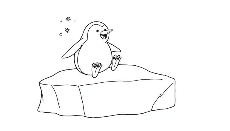 Pingüino alegre en un bloque de hielo para colorear
